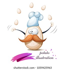 Funny, cute, crazy egg with mustache, whisker Vector eps 10