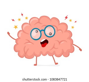 Funny cute crazy mad sick brain. Vector flat cartoon character illustration design. Mental,psychological problem concept