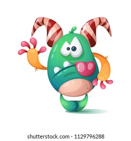 Funny, cute, crazy monster character. Hello illustration Vector eps 10