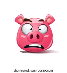 Funny, cute, crazy pig icon. Sad smiley. Symbol of 2019 Vector eps 10