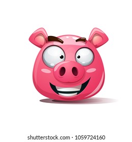 Funny, cute, crazy pig smiley. Symbol of 2018 Vector eps 10