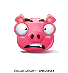 Funny, cute, crazy pig smiley. Symbol of 2019. Vector eps 10