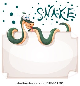 Funny, cute, crazy snake characters. Paper banner illustration Vector eps 10