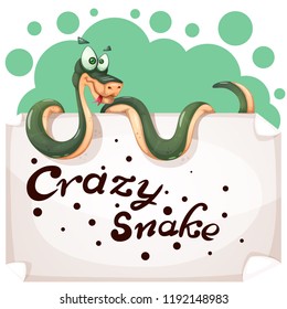 Funny, cute, crazy snake characters. Paper banner illustration Vector eps 10