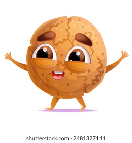 Divertido lindo crujiente tradicional galleta personaje de dibujos animados en el paseo. Elemento para impresión, ilustración de tarjeta postal aislada en blanco.