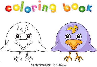 Funny and cute crow. Vector illustration for children. Coloring book