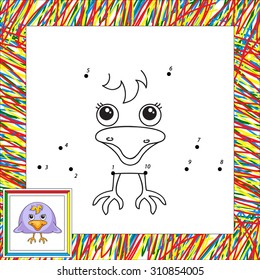 Funny and cute crow. Vector illustration for children. Dot to dot game