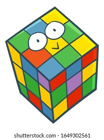 Funny and cute cube puzzle smiling from top view