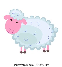 Funny cute curly lamb or sheep flat vector cartoon sticker outlined with dotted line isolated on white background. Domestic animal or pet illustration for game counters, price tags
