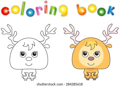 Funny and cute deer. Vector illustration for children. Coloring book