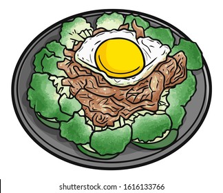 Funny and cute delicious Broccoli Beef Bulgogi, a traditional food from Korea