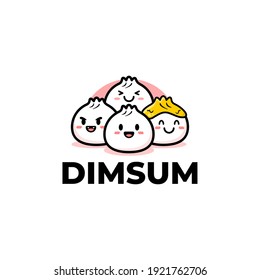 funny cute dim sum vector illustration. oriental food logo.