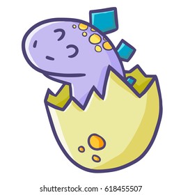 Funny and cute dinosaur baby coming out from the egg - vector.