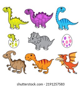 Funny and cute dinosaur and hatched egg