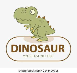 Funny cute dinosaur logo. Tyrannosaur mascot. Jungle Dinosaur animal cartoon character icon flat illustration vector, T Shirt Print, Web icon. 