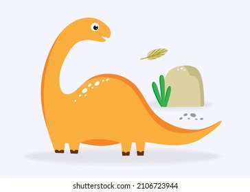 Funny cute dinosaur orange on a light background. For textiles, packaging paper, posters, backgrounds, decoration of children's parties. Vector illustration