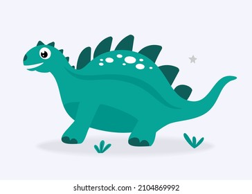 Funny cute dinosaur turquoise on a light background. For textiles, packaging paper, posters, backgrounds, decoration of childrens parties. Vector illustration