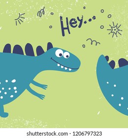 Funny cute dinosaur wants to catch his tail. The design of the head and tail of the dinosaurs to children's fashion, textiles, postcards and books