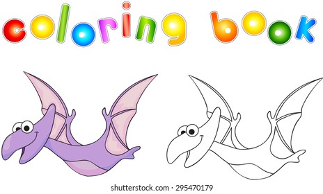 Funny cute diplodocus. Educational game for kids. Coloring book. Vector illustration