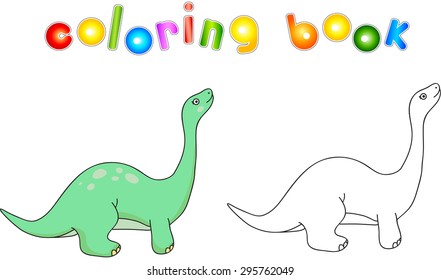 Funny cute diplodocus. Educational game for kids. Coloring book. Vector illustration