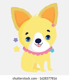 funny cute dog with collar domestic cartoon animal, pets vector illustration