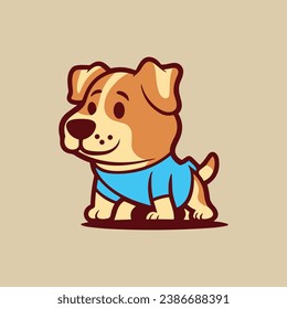 Funny Cute Dog Puppy Wearing T shirt Pet  Mascot Cartoon Art