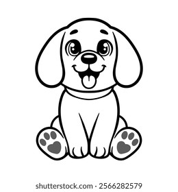 funny cute dog sitting character isolated drawing line art style sketch classic vintage design illustration