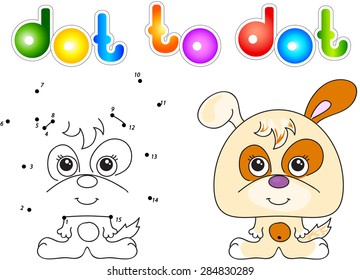 Funny and cute dog. Vector illustration for children. Dot to dot game