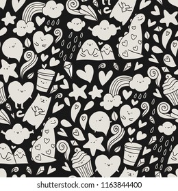 Funny cute doodles seamless pattern for your design project, wallpaper, textile fabric or wrapping paper. 