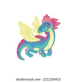 Funny cute dragon. Vector hand drawn illustration