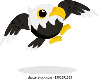 Funny cute eagle. Cartoon character. Flat vector stock illustration on white background