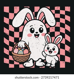 Funny Cute Easter Bunny Rabbit Retro Vintage T-shirt Design