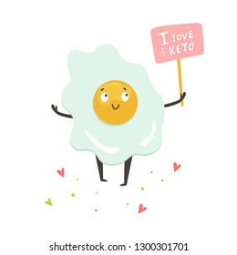 Funny cute egg character with lettering, keto diet lover
