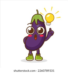 Funny cute Auberginencharakter. Der Cartoon-Charakter von Vectorflaechen Auberginen bekommt eine Idee.