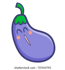 Funny and cute eggplant laughing happily - vector.