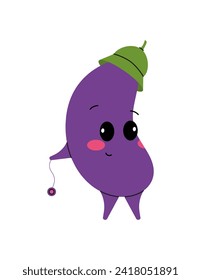 Funny and cute eggplant. Vector illustration isolated on white background.