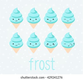 Funny cute emotional cartoon ice cream set. Can be used as t-shirt print or cafe logo. Easy to recolor and edit