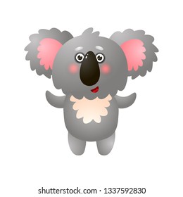 Funny cute exotic koala ready for hug standing on white background