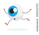 Funny cute eyeball character running fast in anxiety and rush vector illustration
