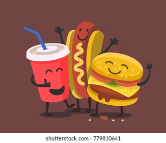 Funny cute fast food. Vector for kids restaurant