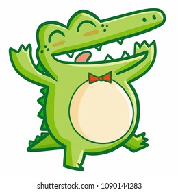 Funny and cute fat alligator smiling and dancing happily - vector.