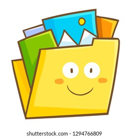 Funny and cute file folder fill with files smiling happily  - vector.