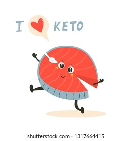 Funny Cute Fish Character, Keto Diet Lover. Ketosis Concept