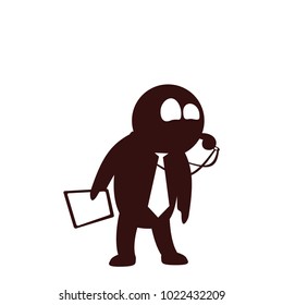 Funny and cute flat cartoon character -  sports coach or athletic trainer with necktie, whistle and clipboard, standing and whistling. Use for presentation, status, avatar or usericon