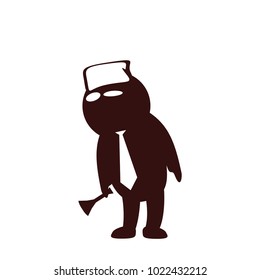 Funny and cute flat cartoon character -  doctor with necktie and stethoscope, standing and listening. Use for presentation, status, avatar or usericon