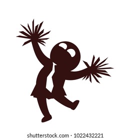Funny and cute flat cartoon character -  businessman with necktie, dressed like cheerleader, dancing and waving pom poms. Use for presentation, status, avatar or usericon
