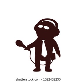 Funny and cute flat cartoon character -  sound operator with necktie, earphones, microphone and tape recorder. Use for presentation, status, avatar or usericon