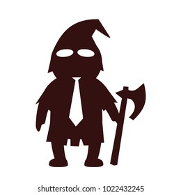 Funny and cute flat cartoon character -  executor with necktie and an axe, standing. Use for presentation, status, avatar or usericon