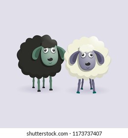 Funny cute fluffy sheep. Vector illustration.