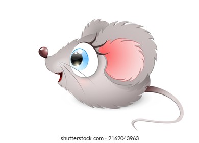 Funny cute fluffy surprized mouse girl with open mouth